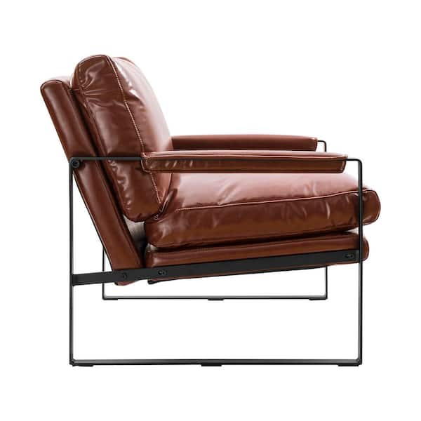 Art Leon Leo Modern Red Brown Faux Leather Arm Chair with Steel