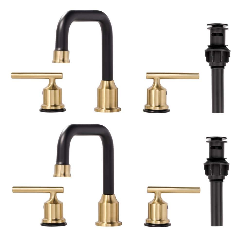 8 in. Widespread 2-Handle Bathroom Faucet with Pop Up Drain, 3 Hole Bathroom Sink Faucet in Black and Gold (2 Pack) price history on PriceWatchPro