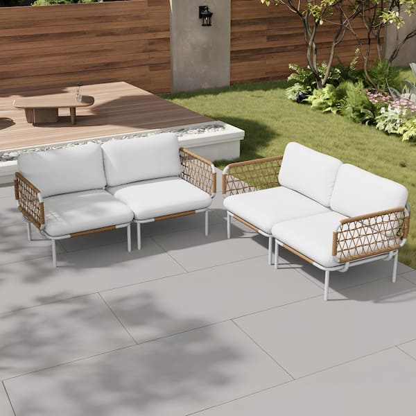 Aluminum Patio Conversation Sectional Seating Set in Beige with Thick Cushions (Set of 4)