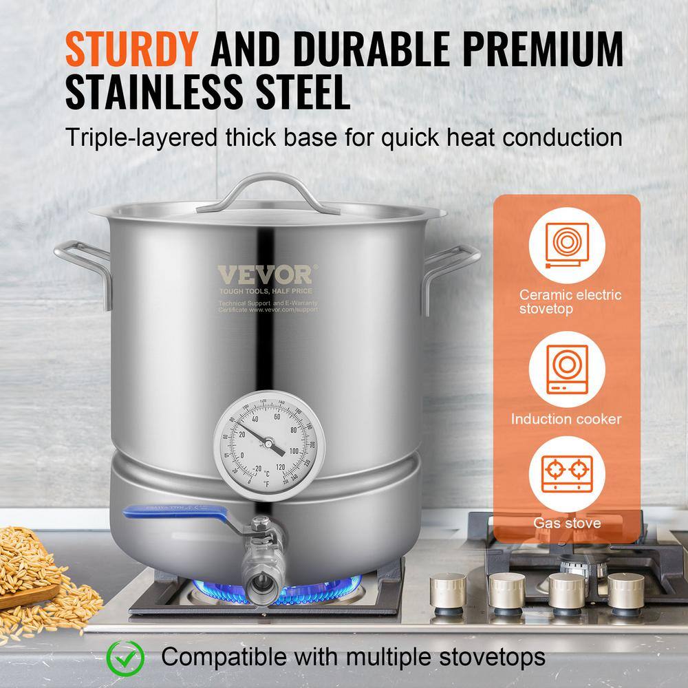 VEVOR 5-Gallon Stainless Steel Induction Brewing Kettle with Thermometer