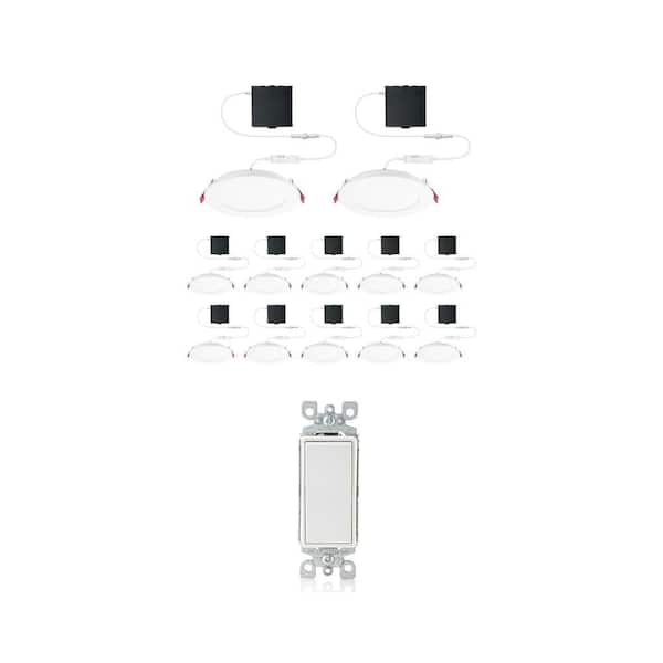 Decora 15 Amp Rocker Light Switch (10-Pack) and 6 in. LED Recessed Light (12-Pk) Combo