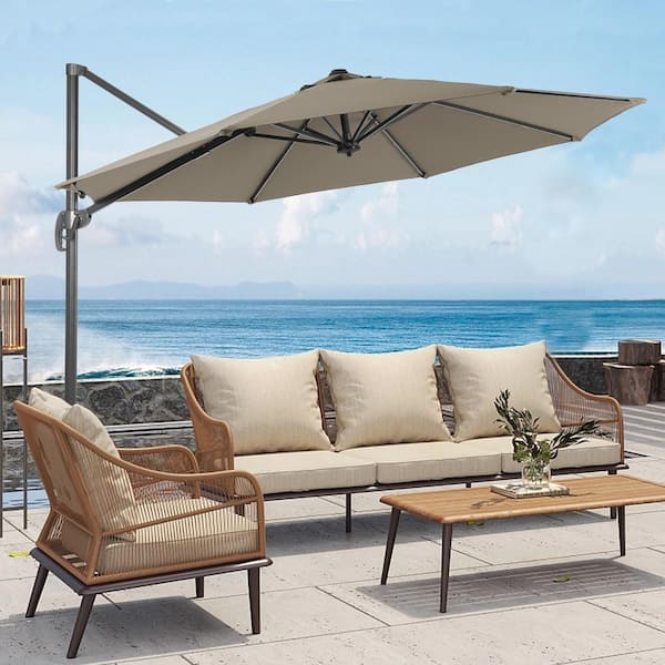 JOYESERY 11 ft. Round Cantilever Umbrella For Your Outdoor Space - 240 g Solution-Dyed Fabric, Aluminum Frame in Taupe