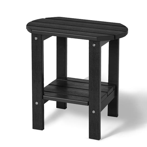 17 in. Black 2-Tier Rectangular HDPE Outdoor Side Table with Rounded Corners