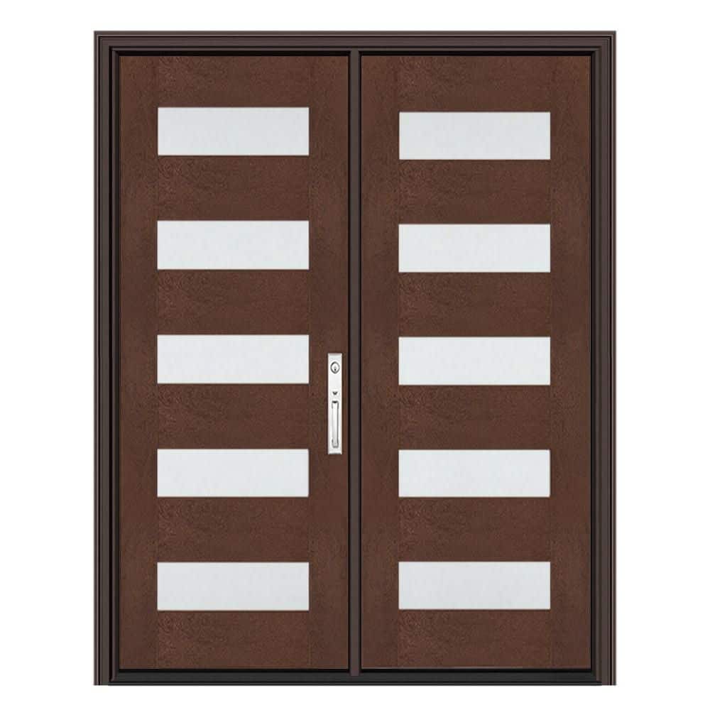 Regency 72 in. x 80 in. 5L Modern Clear Glass LHIS Chestnut Stain Fiberglass Double Prehung Front Door w/8011NKL Lockset price history on PriceWatchPro
