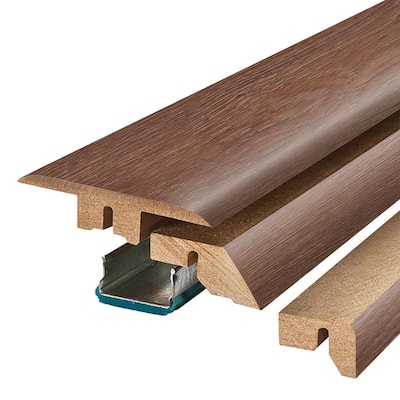 Hazelnut 0.75 in. T x 2.37 in. W x 78.7 in. L Textured Wood Look Laminate Moulding/Trim 4 in 1 Molding