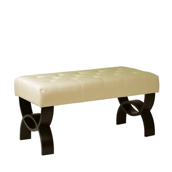 Armen Living Central Park 36 in. Tufted Cream Bonded Leather Ottoman