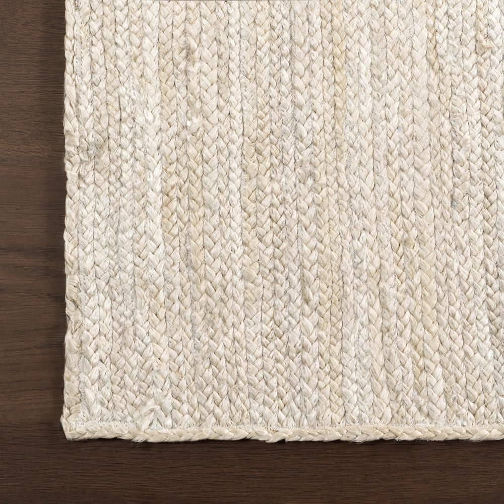 Handmade Off-White Braided Jute Rectangular Area Rug