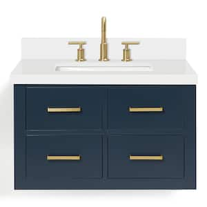 Hutton 31 in. W x 22 in. D x 19.6 in. H Bath Vanity in Midnight Blue with Pure White Quartz Top