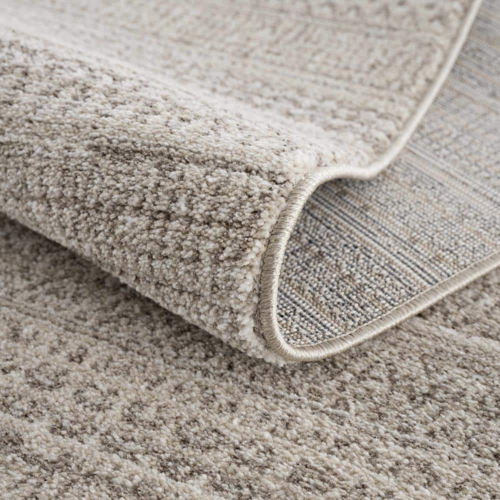 Ivory and Beige High Pile Polyester Rectangle Area Rug 5'3" x 7'
