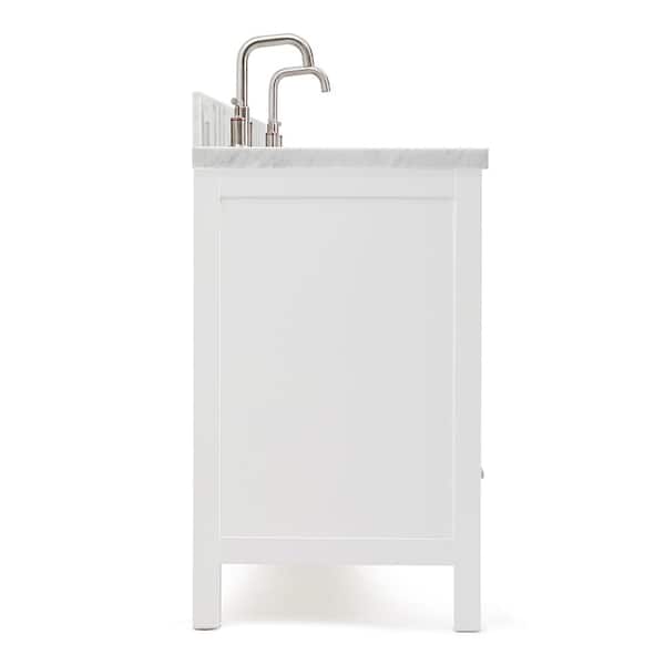 ᐅ【WOODBRIDGE Milan 37 Floor Mounted Single Basin Vanity Set with Solid  Wood Cabinet in White, and Carrara White Marble Vanity Top with  Pre-installed Undermount Rectangle Bathroom Sink in White, Pre-Drilled  3-Hole for
