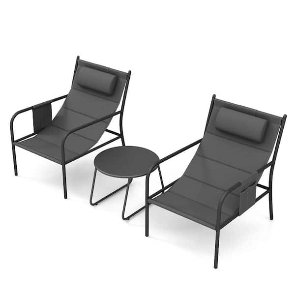 Costway 3-Piece Metal Outdoor Bistro Set with Breathable Seat Fabric and Cozy Headrest