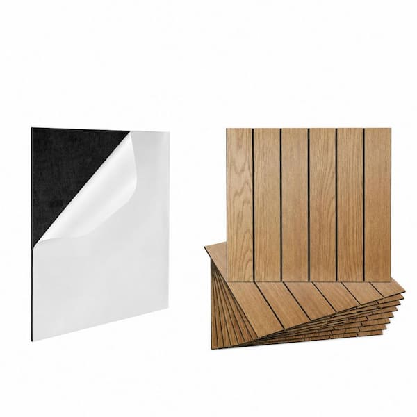 10 Pcs Peel and Stick Wood Slat Wall Panels 12x12 Self Adhesive Acoustic Textured Panels for Interior