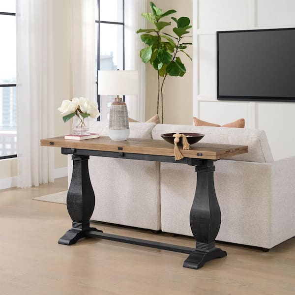 Martin Svensson Home Napa 60 in. Black and Driftwood Brown Rectangle Solid Wood Flip-Top Sofa Console Table