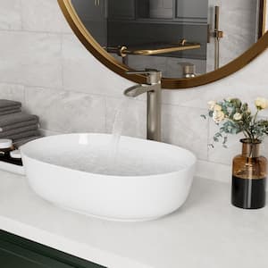 Centerset Single Handle Deck Mounted Bathroom Faucet in Brushed Nickel
