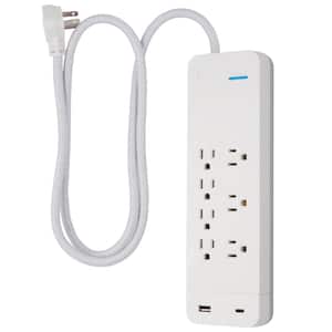 7-Outlet 1 USB-A 1 USB-C Surge Protector with 4 ft. Braided Cord, White