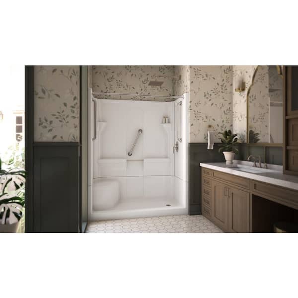 Accessible Living Harmony 30 in. W x 74 in. H Framed Sliding Shower Door Kit RH Drain, Stainless Steel