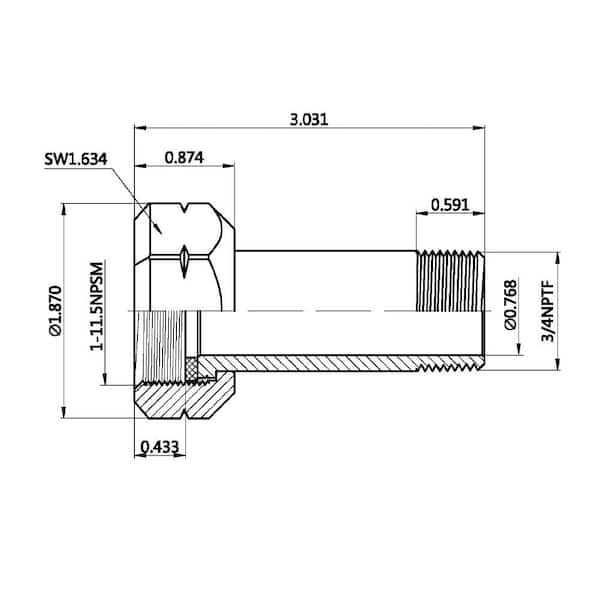 1 in. FIP x 3/4 in. MIP Brass Meter Spud Fitting
