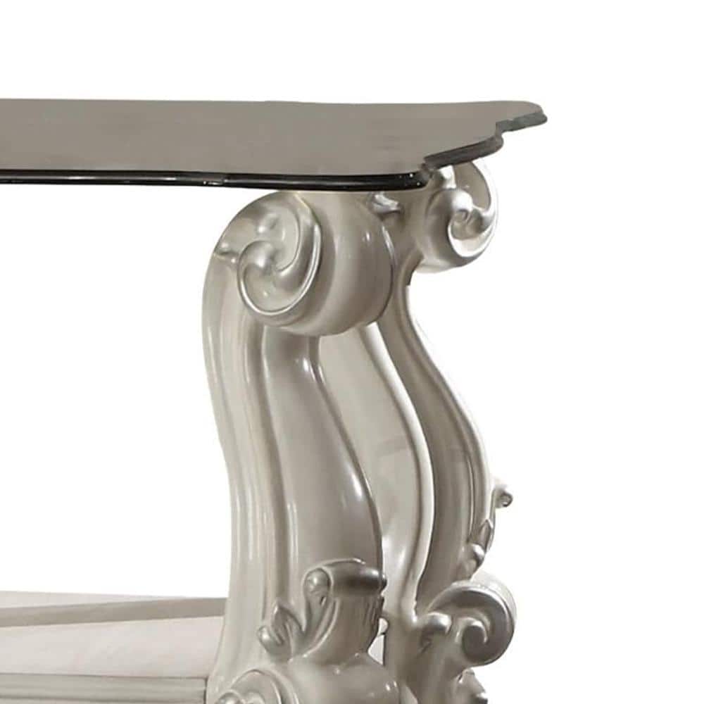 Versailles White Wood and Glass End Table with Shelf