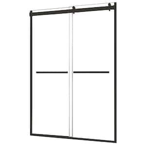Lagoon 47 in. W x 76 in. H Sliding Semi-Frameless Shower Door in Matte Black with Clear Glass and Horizontal Handles