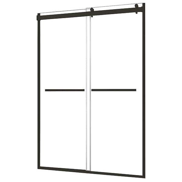 CRAFT + MAIN Lagoon 47 in. W x 76 in. H Sliding Semi-Frameless Shower Door in Matte Black with Clear Glass and Horizontal Handles