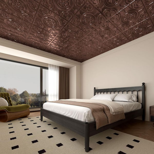 Antique Copper 2 ft. x 2 ft. Decorative Faux Tin Drop In Ceiling Tile, Square Edge Lay-In Ceiling Tile (48 sq.ft./Case)