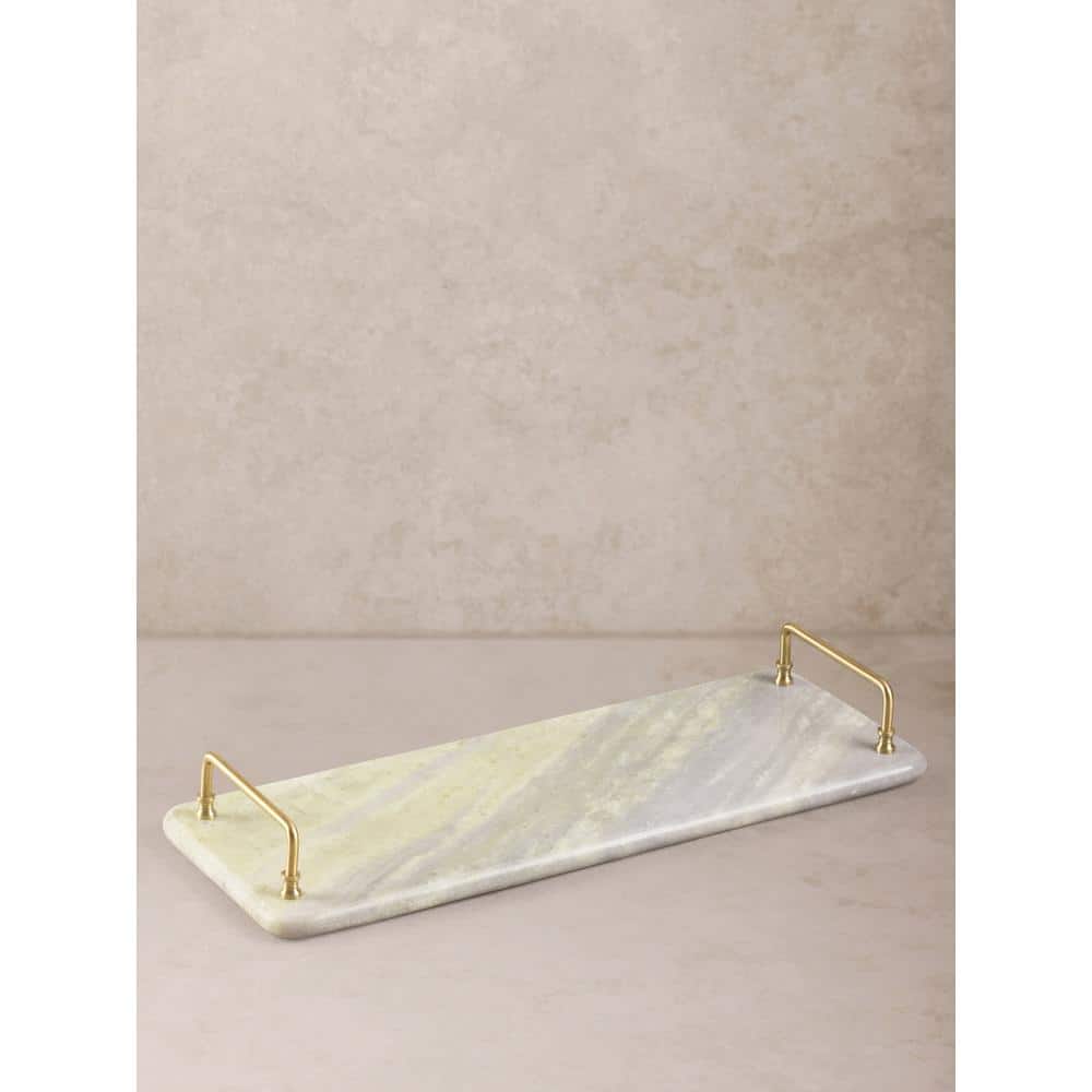 Osaka Green Onyx Marble Tray with Gold Handles