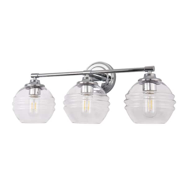 YANSUN 24 in. 3-Light Chrome Modern Globe Vanity Light for Bathroom with Clear Glass Shades