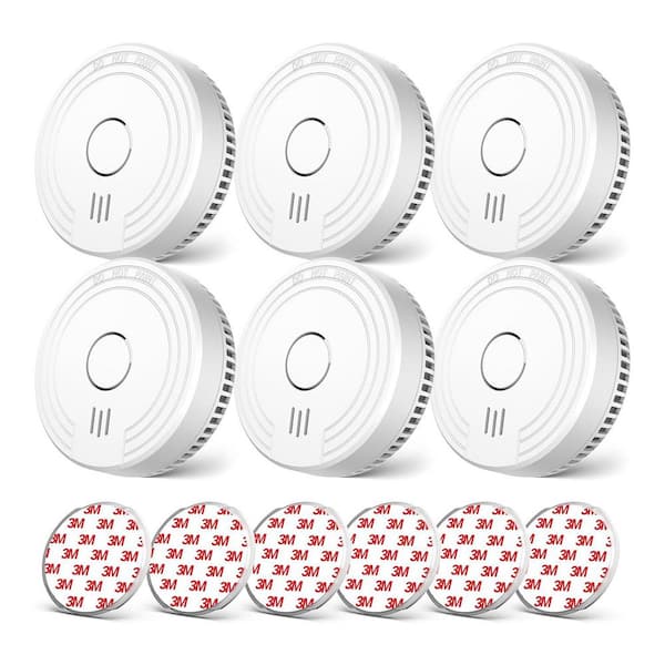 FJ138 Smoke Detector Batt Operated with Photoelectric Sensor 10 Year Fire Alarm Low Batt Indicator 6 Pack
