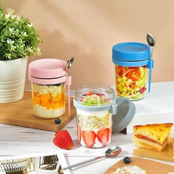 4-Pack 16 oz. Overnight Oats Container with Lids and Spoons for Cereal, Fruit, Vegetable, Milk, Yogurt and Meal Prep