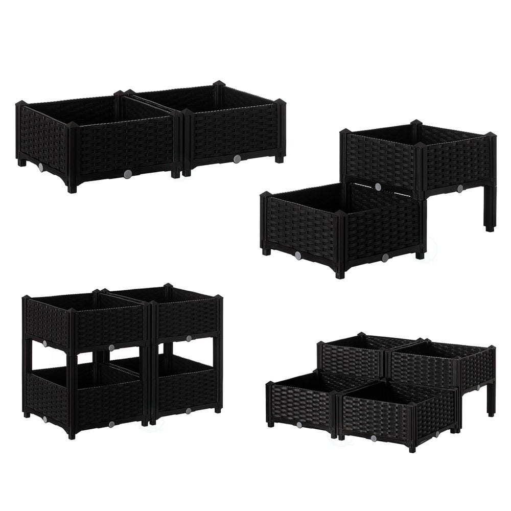 Black Rattan Raised Garden Bed Planter Box