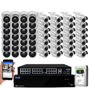 64-Channel 8MP 16TB NVR Smart Security Camera System with 28 Wired Turret and 28 Bullet Cameras 3.6 mm Fixed Lens AI