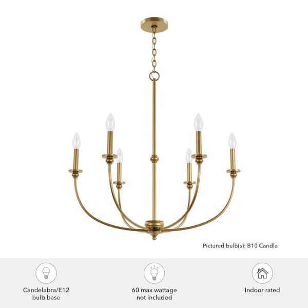Hunter Southcrest 6 Light Luxe Gold Candle Chandelier for Dining