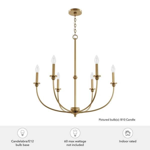 Hunter - Southcrest 6 Light Luxe Gold Candle Chandelier for Dining Room with No Bulbs Included