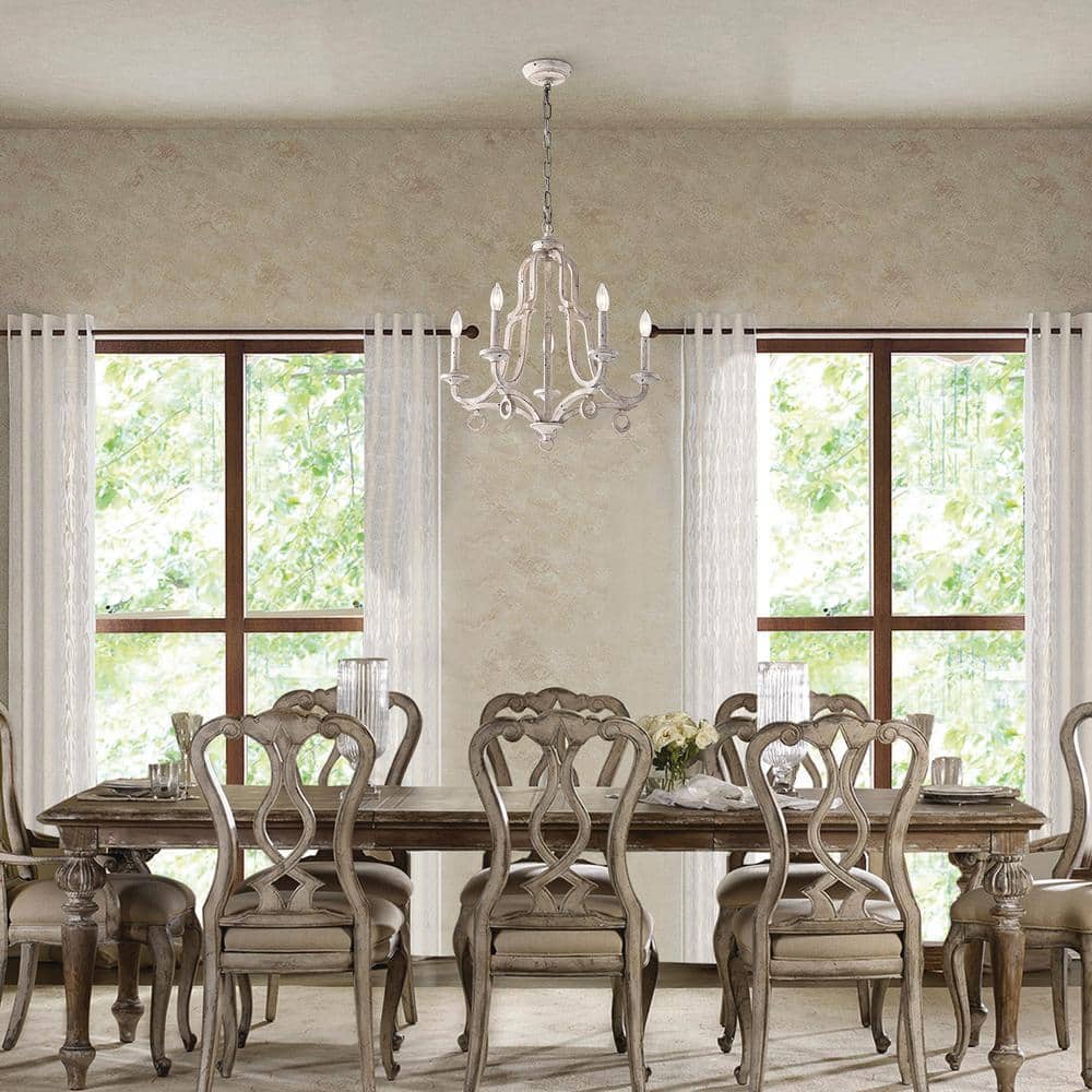 Antique White 5-Light Distressed Candle Chandelier
