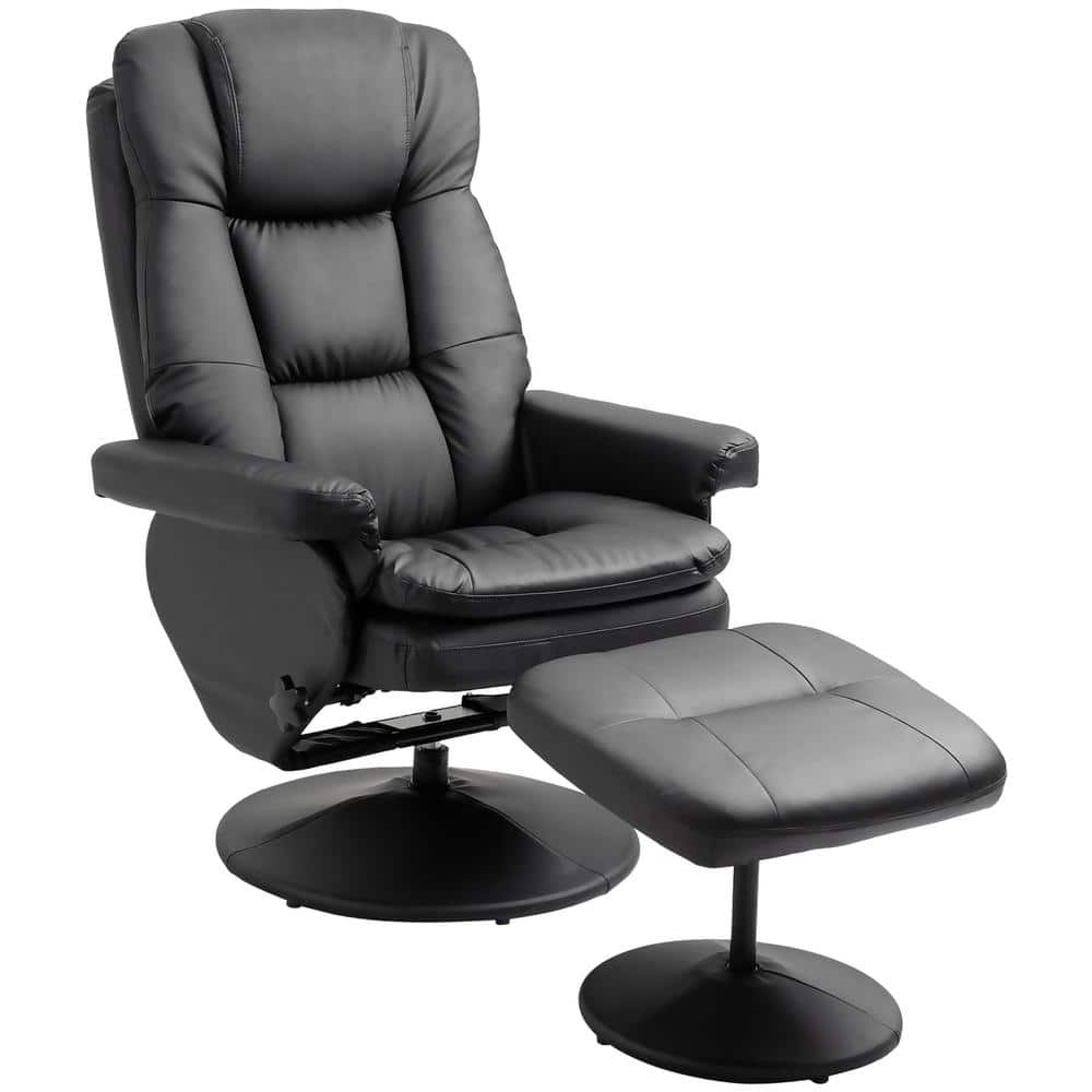 Black Faux Leather Swivel Recliner with Ottoman