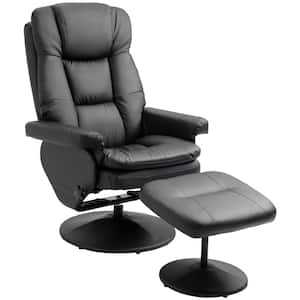Black PU Leather Recliner ArmChair and Ottoman with Wrapped Base