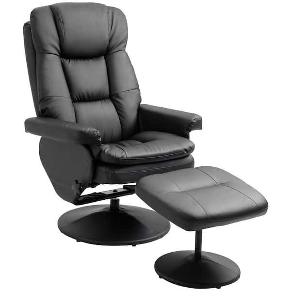 HOMCOM Black PU Leather Recliner ArmChair and Ottoman with Wrapped Base