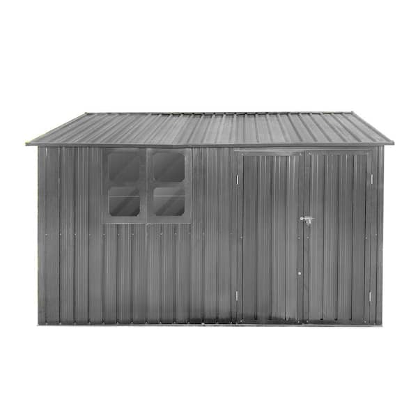 Unbranded 10 ft. W x 8 ft. D Outdoor Storage Metal Shed with Vents, Windows, Hooks, Lockable Door, Gray (74 sq. ft.)