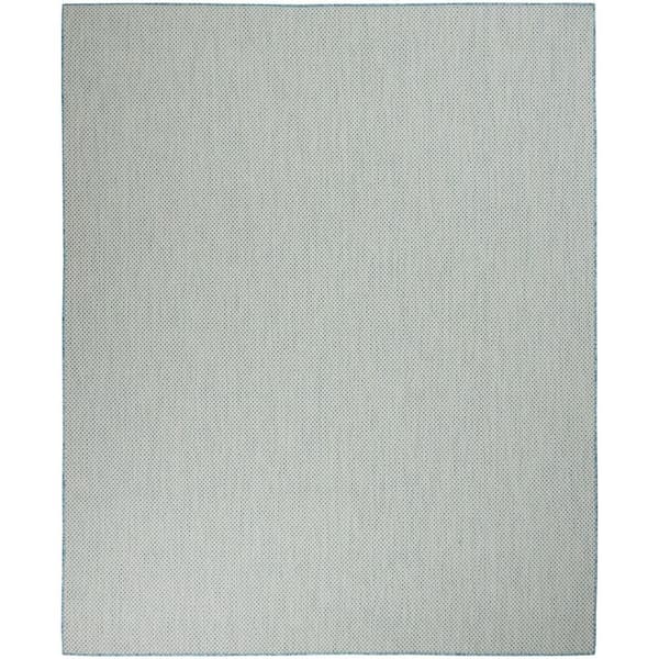 Aqua, Ivory 9 ft. ft. x 12 ft. Woven Abstract Polyester Rectangle Indoor/Outdoor Area Rug