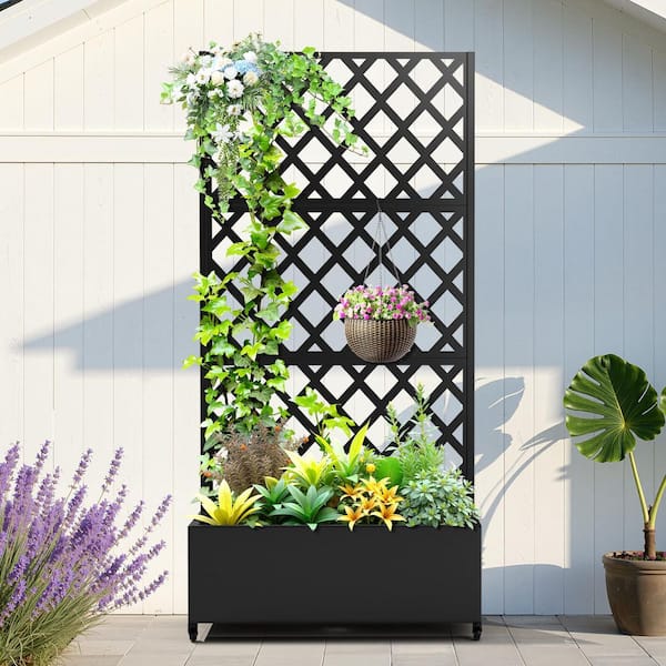 TUYOHW 35 in. x 16 in. x 71 in. Black Metal Raised Garden Planter Box with  Trellis for Climbing Plants and Cucumbers RW-SCX-ZZX-902 - The Home Depot