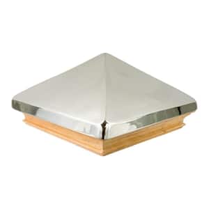 Miterless 4 in. x 4 in. Untreated Wood Flat Slip Over Fence Post Cap with Stainless Steel Pyramid