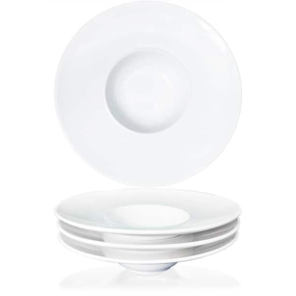 White Ceramic Rimmed Soup and Pasta Bowls, 8.5 in. x 2.1 in., 5.1 fl. oz. Set of 4 Salad, Dessert, Pasta & Soup Bowls