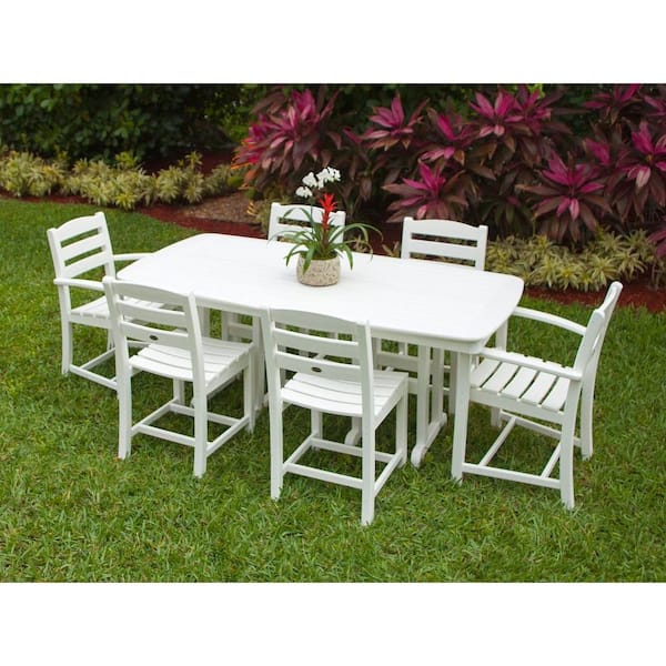 white plastic garden table and chairs