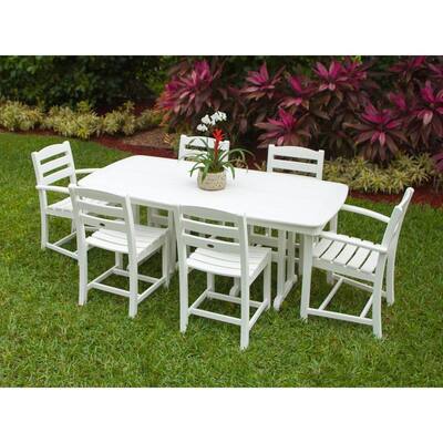 white garden chairs and table