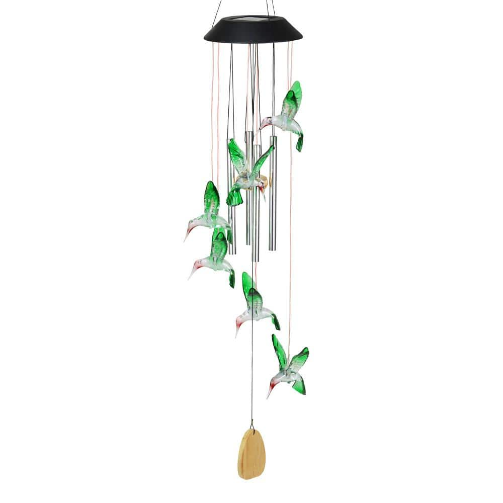 Exhart 5 in. x 26 in. Solar Hummingbird with Color Changing LED lights ...