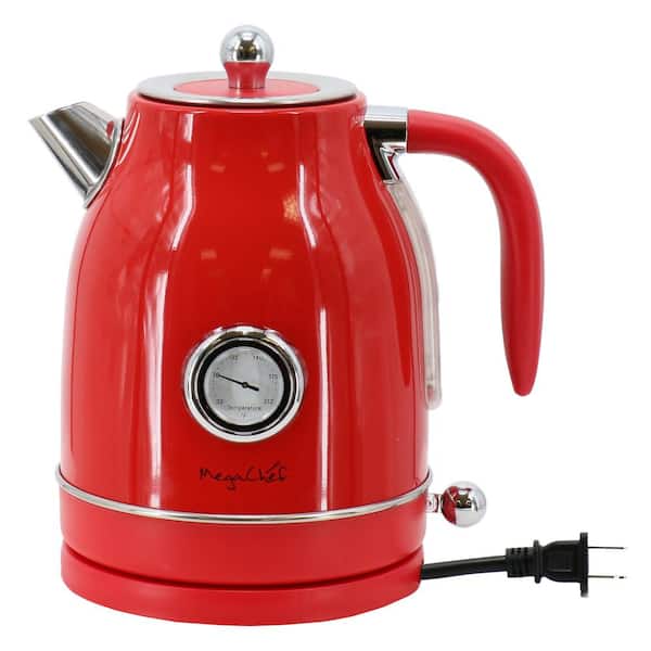 MegaChef 1.7L Red Cordless Half Round Electric Stainless Steel Tea
