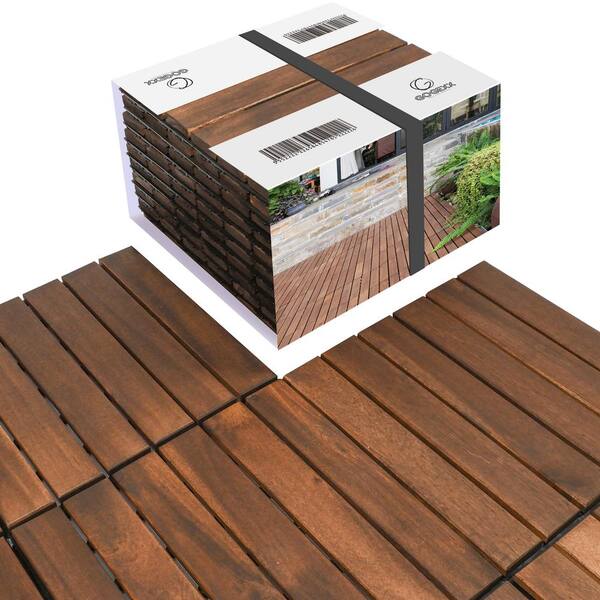GOGEXX 12 in. x 12 in. Brown Striped Pattern Acacia Wood