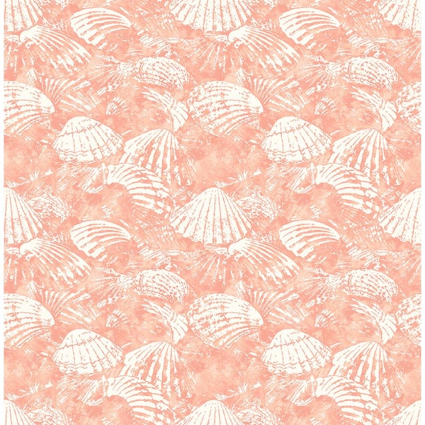 Brewster Surfside Coral Shells Coral Wallpaper Sample