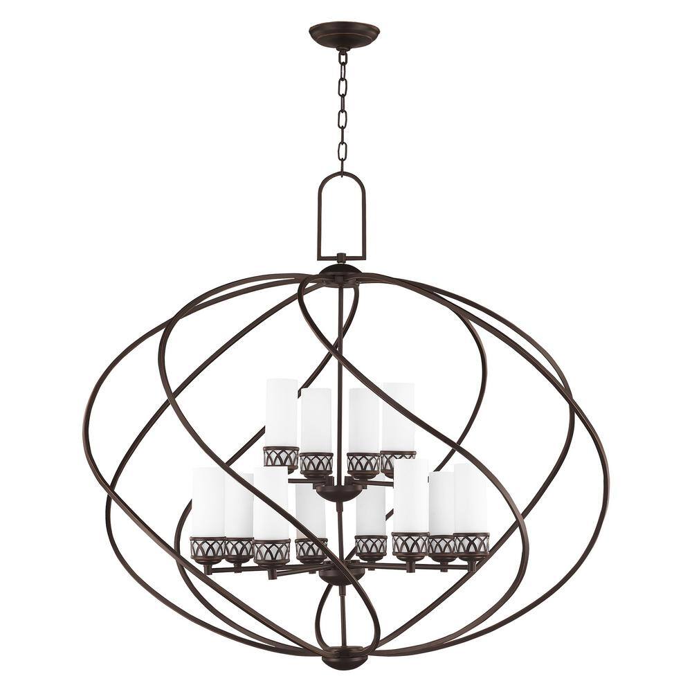 Westfield Olde Bronze 12-Light Foyer Chandelier with Satin Opal White Glass