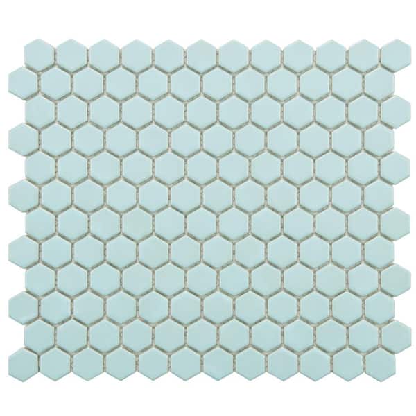 Merola Tile Metro 1 in. Hex Matte Light Blue 6 in. x 6 in. Porcelain Mosaic Take Home Tile Sample